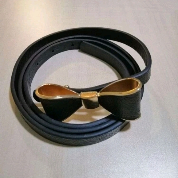 Plus Black faux leather Bow tie skinny waist evening Formal wedding dress belt - Picture 6 of 16